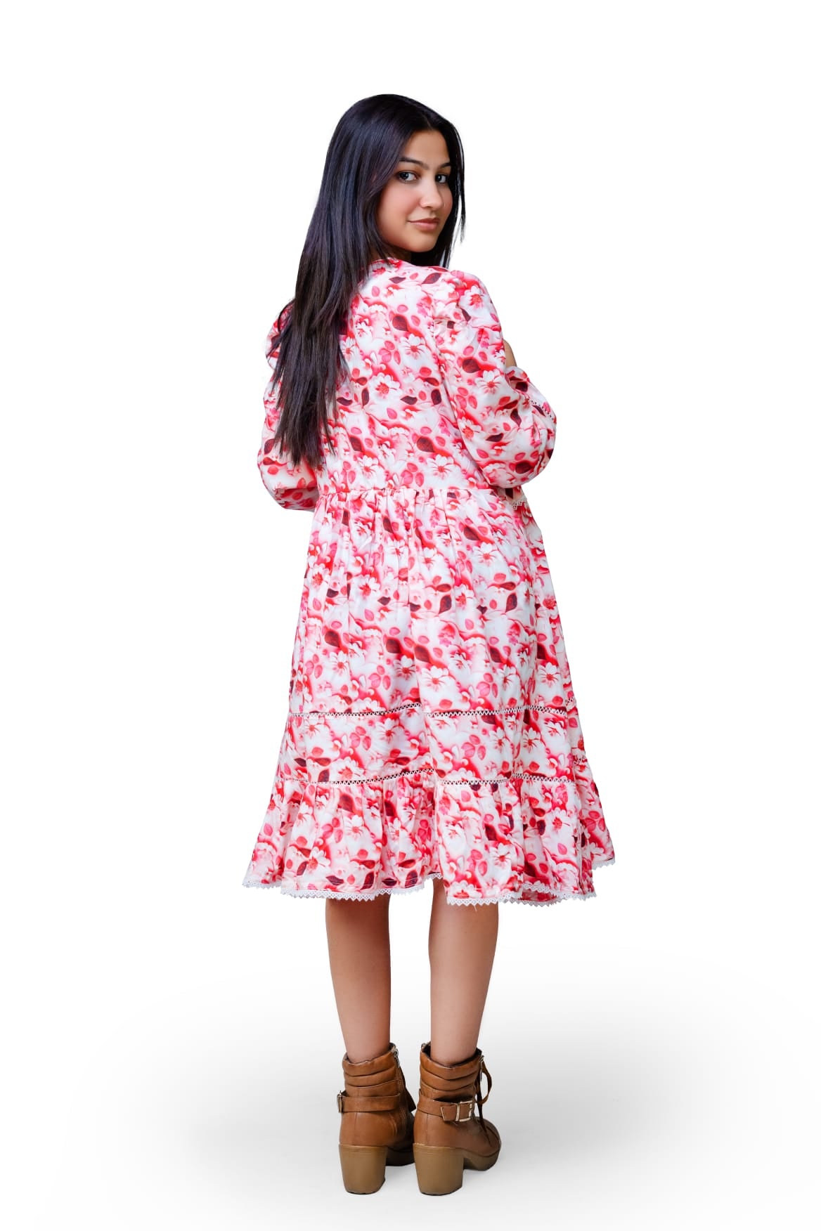 Floral Lace Detail 3 Quarter Sleeve Peplum Top