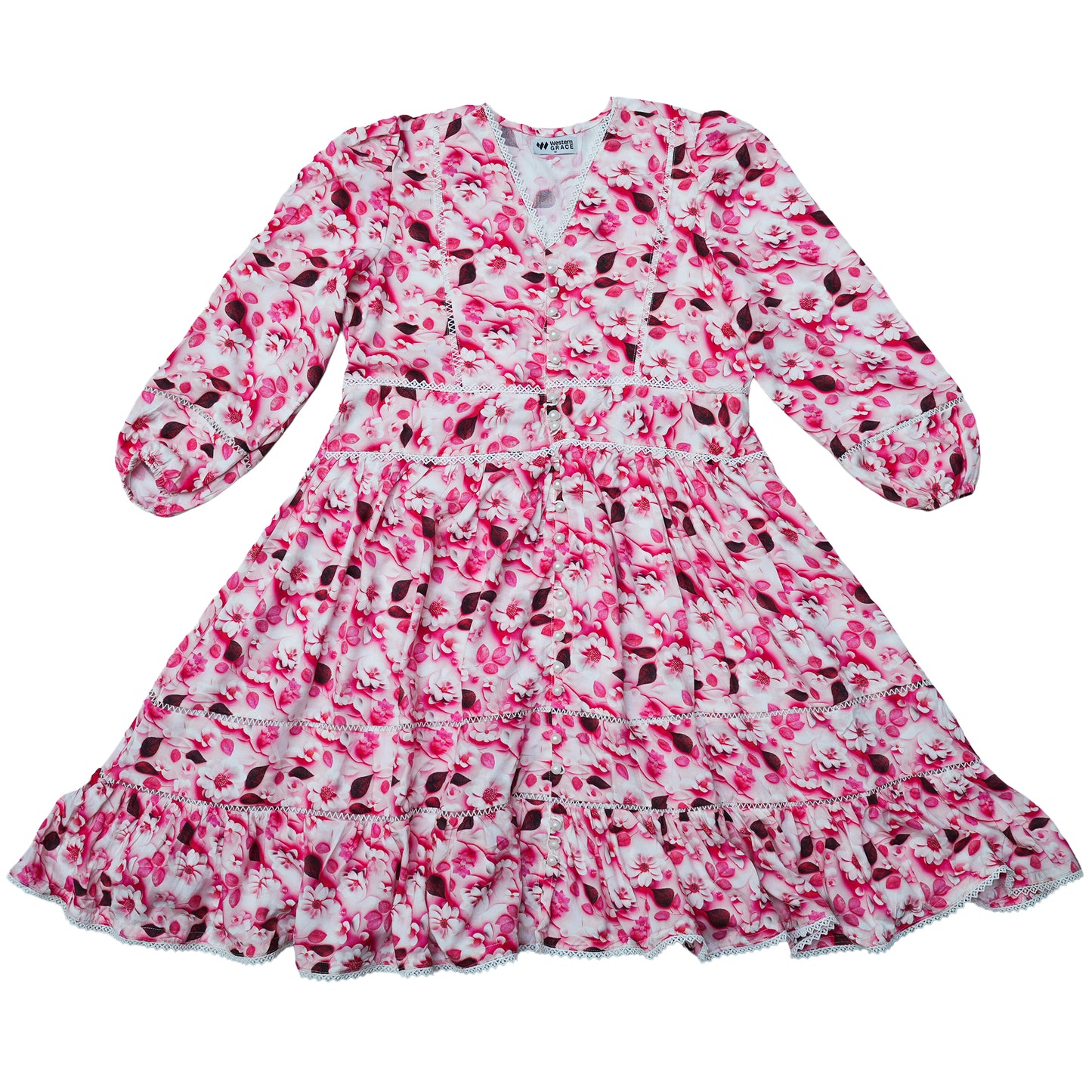 Floral Lace Detail 3 Quarter Sleeve Peplum Top
