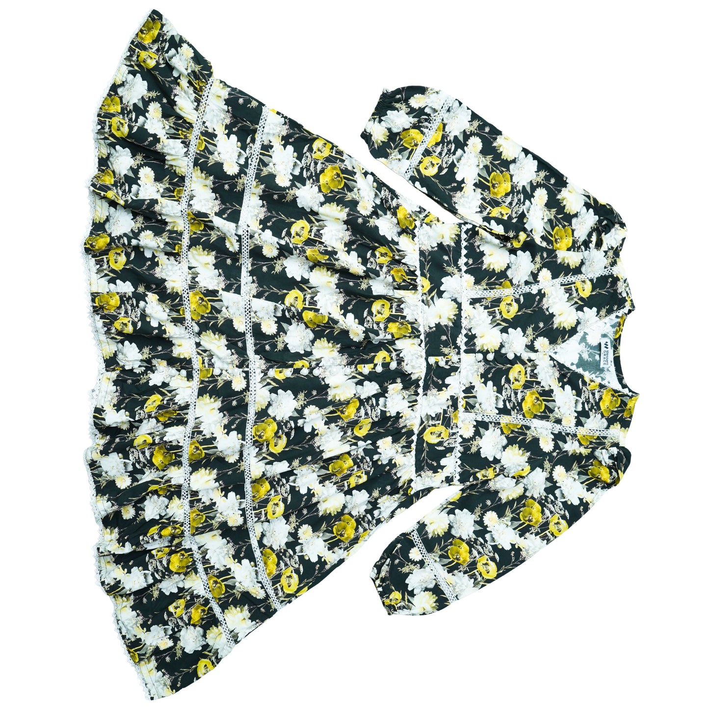 Floral Lace Detail 3 Quarter Sleeve Peplum Top