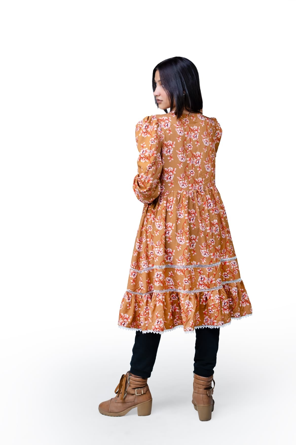 Elegant Peach Floral Tunic Dress
