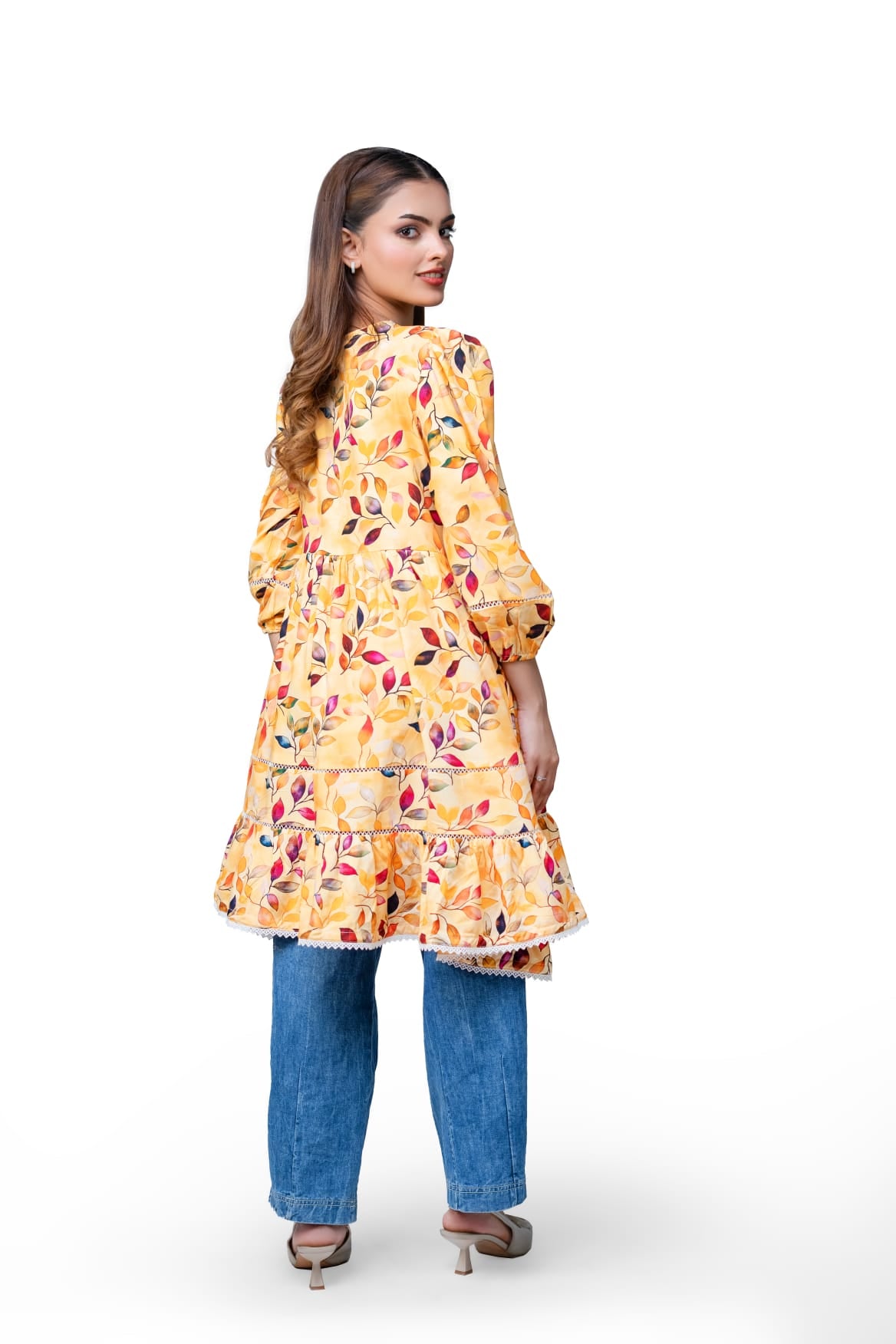 Floral Lace Detail 3 Quarter Sleeve Peplum Top
