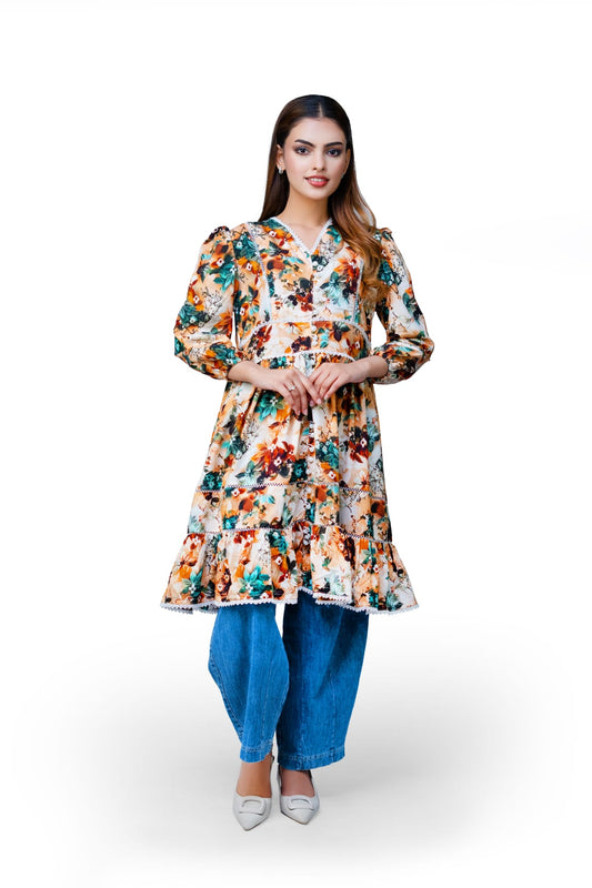 Floral Lace Detail 3 Quarter Sleeve Peplum Top
