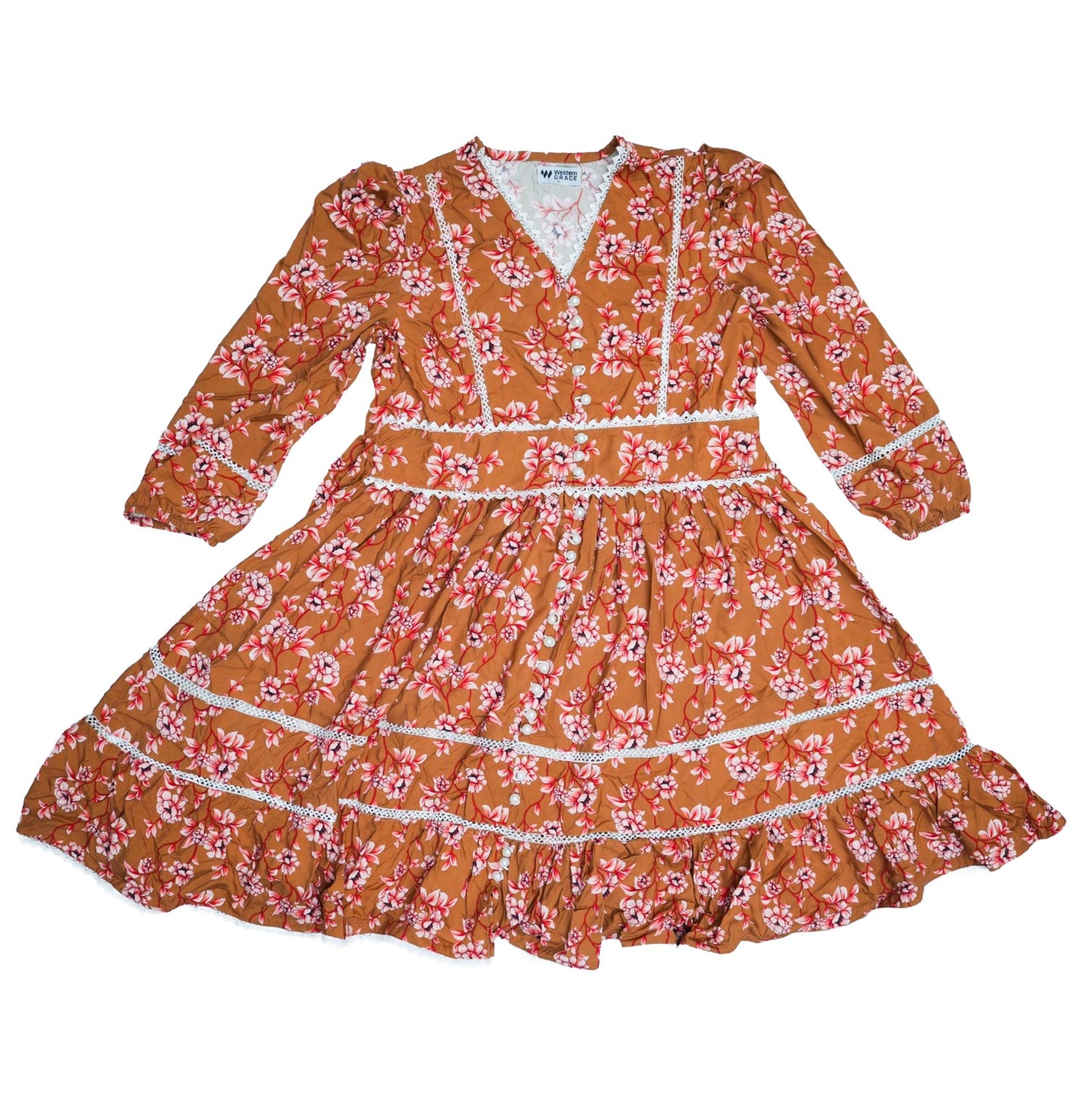 Elegant Peach Floral Tunic Dress