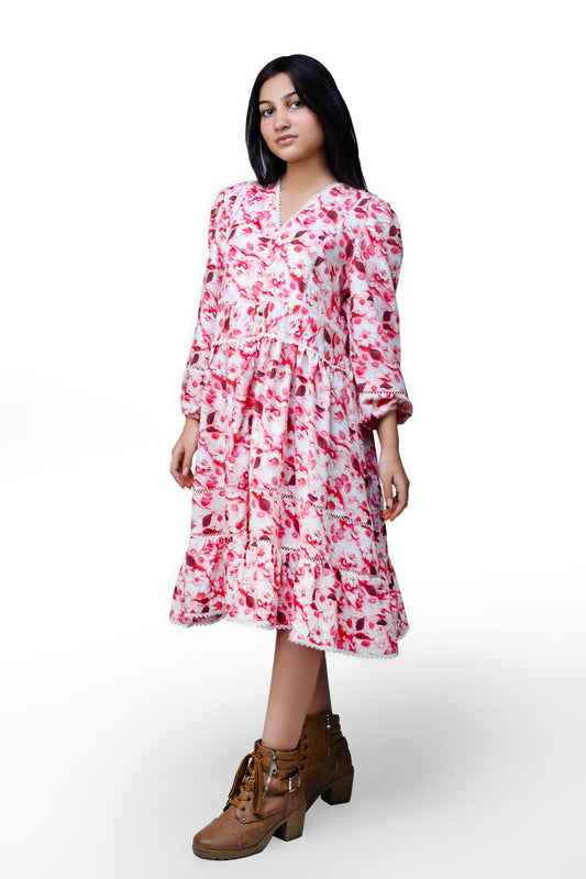 Floral Lace Detail 3 Quarter Sleeve Peplum Top