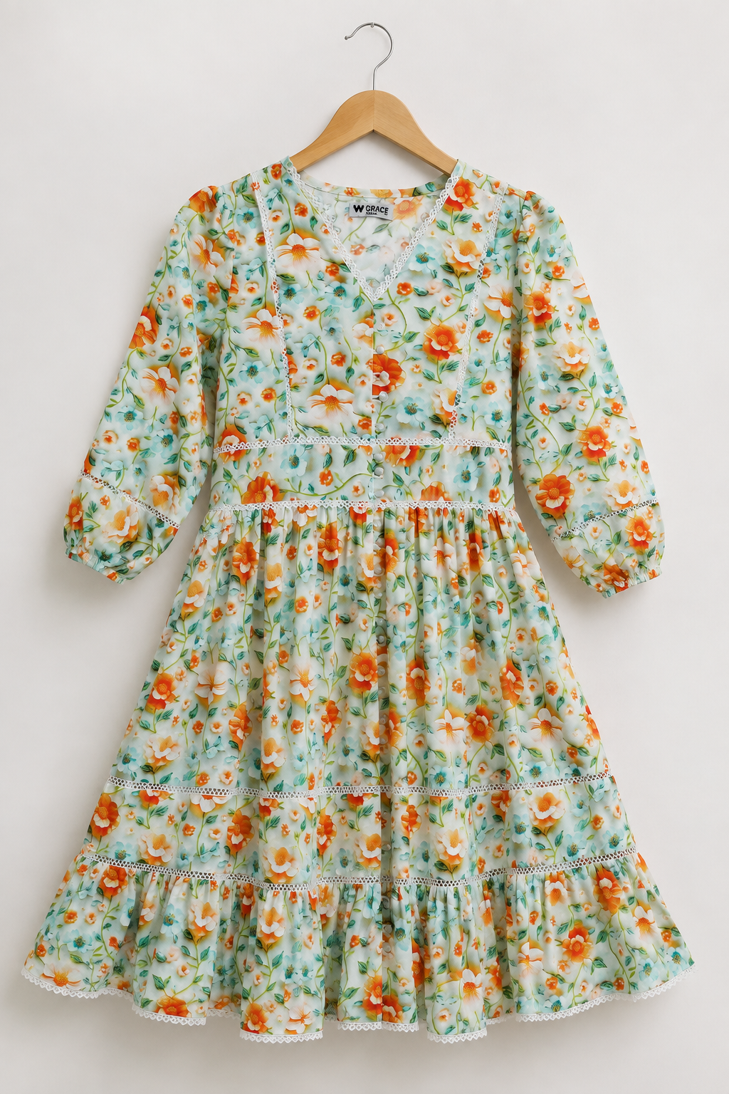 Bohemian Autumn Floral V-Neck Lace Trim Dress - China Boski Fabric , Knee  Length Style